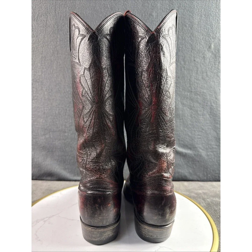Vintage Dan Post Burgundy Red Black Leather Cowboy Boots 7M Women Western Rodeo